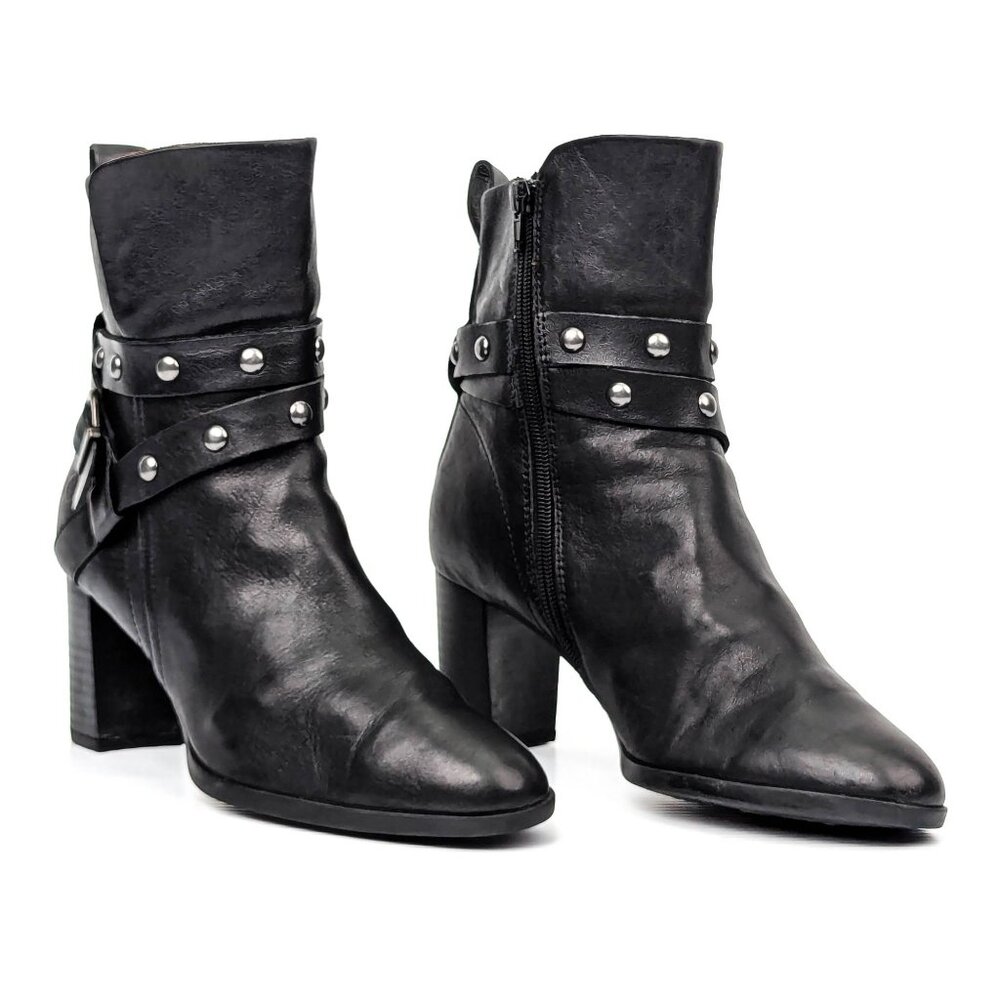 Born Women Emma Black Leather Strap Moto Biker Ankle boots sz 9